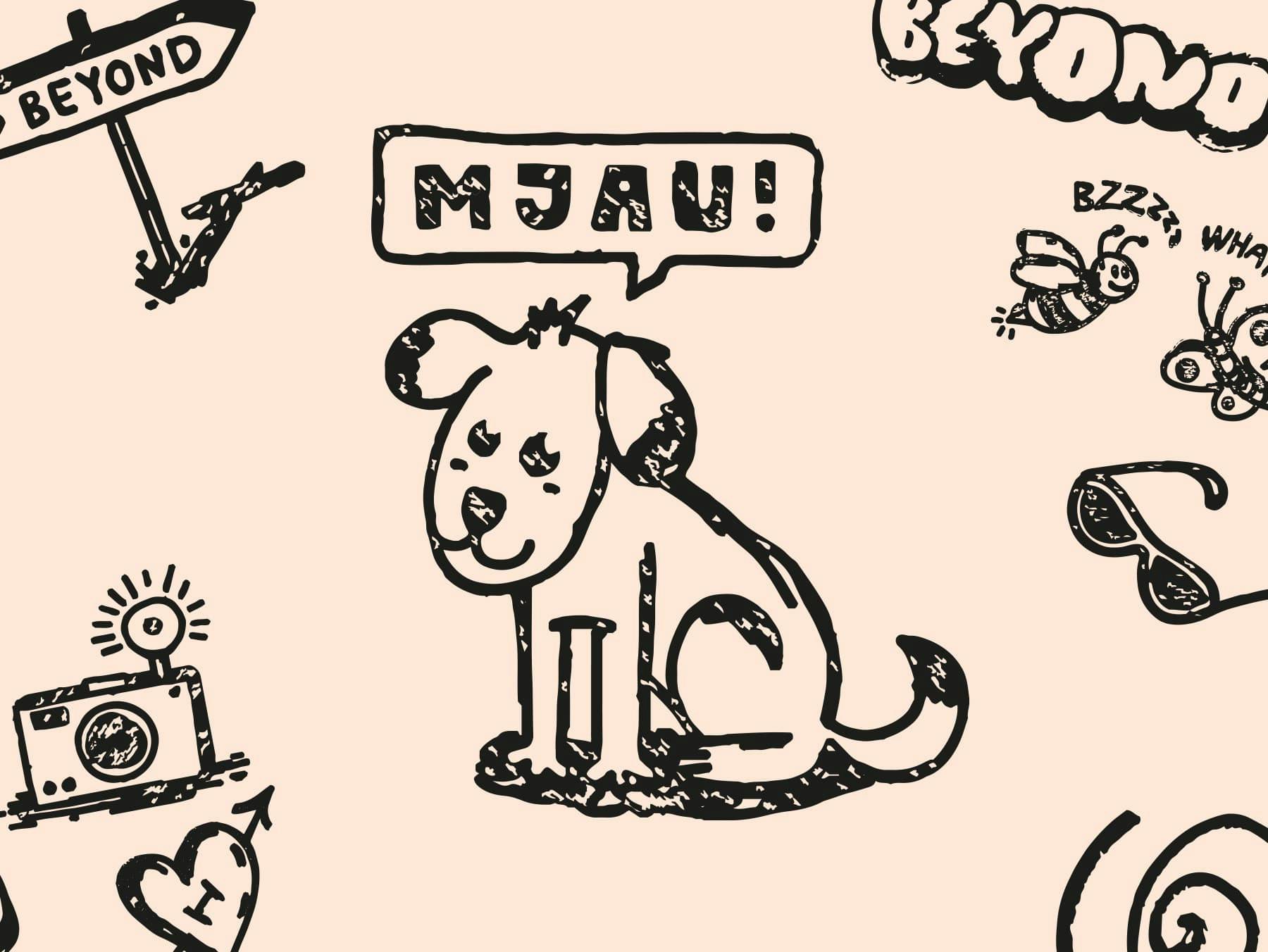 Illustrationer med hund som säger mjau
